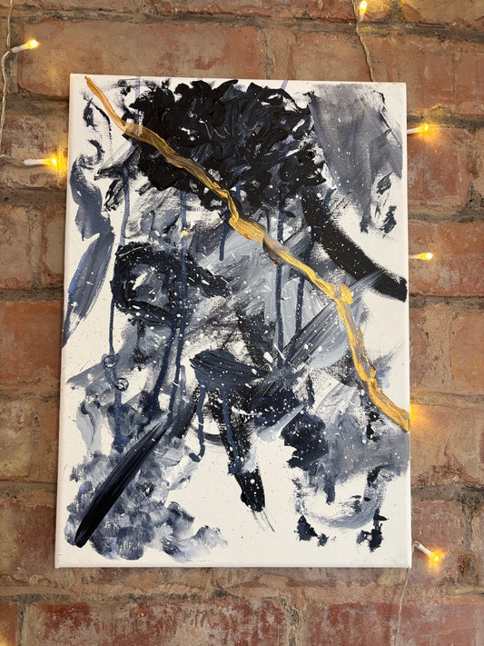 Where It Breaks | Original Black White and Gold Abstract Painting
