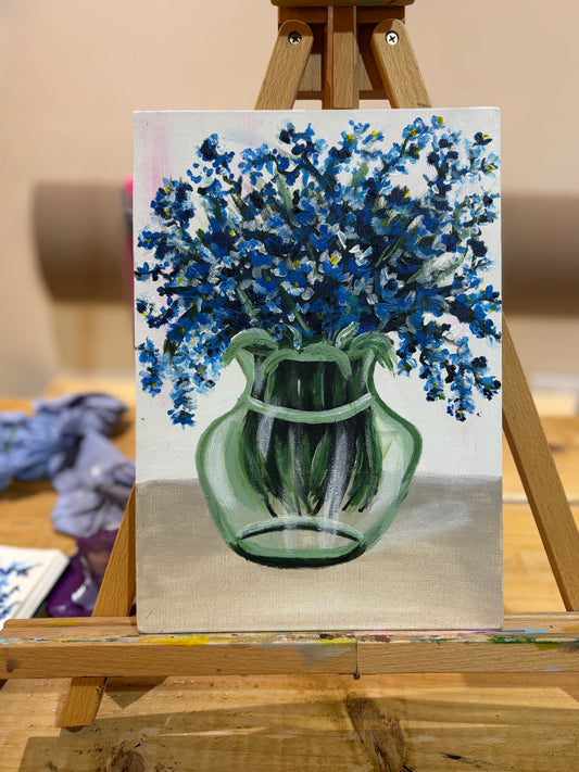 Blue Wildflower in Green Vase